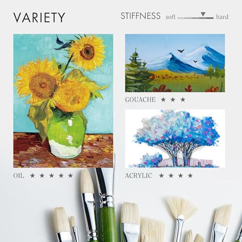 ARTIFY 15-Piece Professional Oil Paint Brush Set - Natural Hog Bristle, No-Shedding, Handcrafted by Masters for Oil/Acrylic/Gouache/Watercolor Painting (Includes Carrying Case) - color: Wood Green
