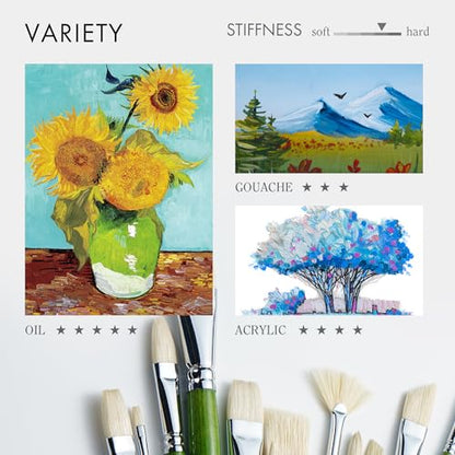 ARTIFY 15-Piece Professional Oil Paint Brush Set - Natural Hog Bristle, No-Shedding, Handcrafted by Masters for Oil/Acrylic/Gouache/Watercolor Painting (Includes Carrying Case) - color: Wood Green