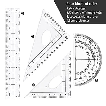 Unjoo Math Geometry Kit Sets 10 Piece Student Supplies with Shatterproof Storage Box,Includes Rulers,Protractor,Compass,Eraser,Pencil Sharpener,Lead Refills,Pencil,for Drafting and Drawings（Black） - color: Black