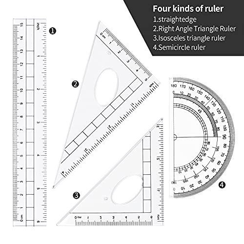 Vobou Math Geometry Kit Sets 10 Piece Student Supplies with Shatterproof Storage Box,Includes Rulers,Protractor,Compass,Eraser,Pencil Sharpener,Lead Refills,Pencil,for Drafting（Black） - color: Black