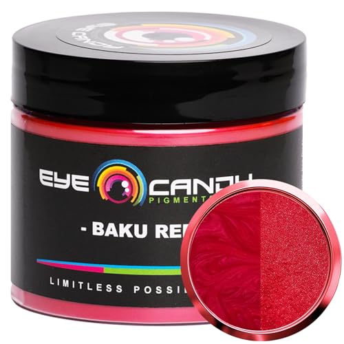 Eye Candy Pigments Premium Red Mica Powder - Baku Red (50gr) - for Epoxy, Resin, Soap, Paint, Woodworking, Acrylic Pouring, Bath Bombs, Fishing Lures - DIY Arts and Crafts Additive - color: Baku Red