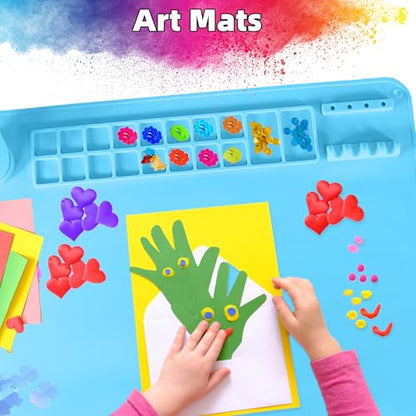 Silicone Painting Mat, 20"X16" Craft Mat,Large Art Mat with Built in Cup and Paintbrush Holder, Nonslip Clay Mats, Color Dividers Silicone Mats for Painting, Table, Resin and DIY Blue - color: Blue