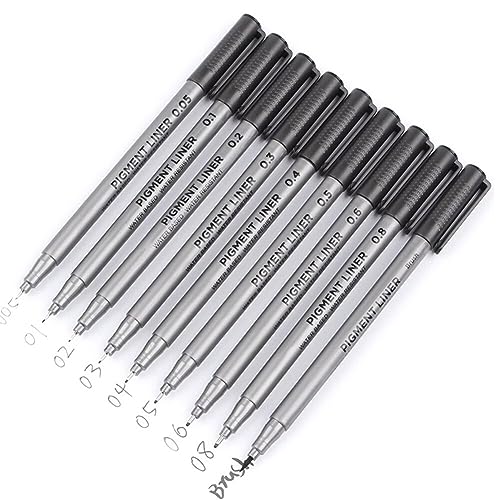Precision Micro-Line Pens, Set of 9 Size Black Micro-Pen Fineliner Ink Pens, Quick Drying Ink Waterproof Archival Ink Multiliner Pens for Artist Illustration, Sketching, Technical Drawing, Calligraphy