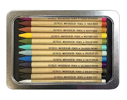 Ranger Ink Tim Holtz Distress Watercolor Pencils - Set 1 - Pack of 12 - and Detailer Water Brush
