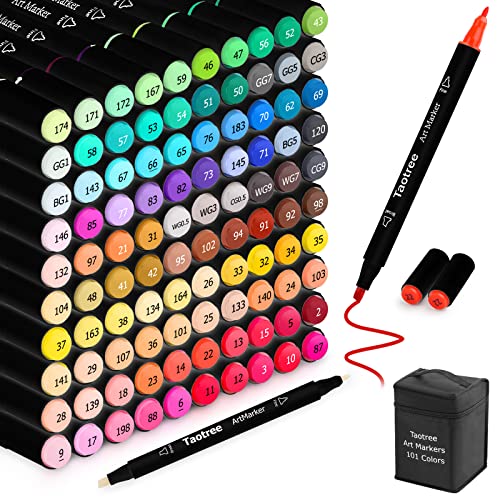 Taotree Alcohol Markers, 101 Colors Dual Tips Art Markers, Chisel & Fine | Art Supplies Kit for Artist Adult Coloring Books Colors, Painting, Drawing, Blending and Sketching, Sketch Pens - color: 101 Multicolor, size: 1 Count (Pack of 101)