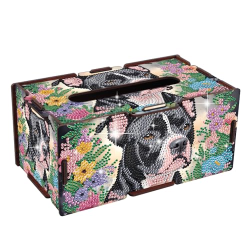 JZHYOAN Dog Diamond Art Tissue Box DIY Rectangular Portable Cross Stitch Gem Art Paper Storage Holder Diamond Painting Decoration Tissue Box for Table Office Living Room Bedroom Bathroom Adult Family - color: black