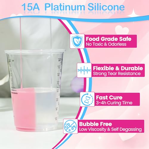 Silicone Mold Making Kit 68oz, 15A Platinum Cure Silicone Rubber, Liquid Silicone for Mold Casting of Resin/Soap/Candle/Wax/Concrete/Clay, Pink