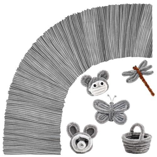 200PCS Gray Pipe Cleaners Craft Bulk,Arts Crafts,Sensory Toys,Chenille Stems Art Supplies for Projects Creative DIY Room Decor,Christmas Decorations,Fidget Toys for Ages 8-13,DIY Cute Grey Animals - color: Gray