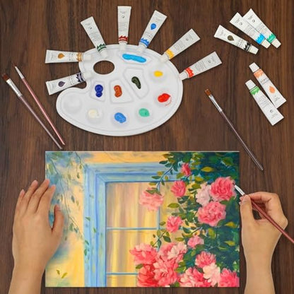 Acrylic Paint Set with 3 Paint Brushes, 24×12ml Colors Premium Paint Set with 1 Palette 1 Canvas Boards, Art Painting Kits for Adults, Paints Supplies for Canvas Rock Painting Craft Art Class