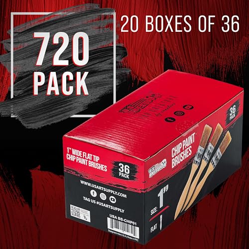 U.S. Art Supply 720 Pack of 1 inch Paint and Chip Paint Brushes for Paint, Stains, Varnishes, Glues, and Gesso - size: 1-inch