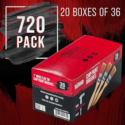 U.S. Art Supply 720 Pack of 1 inch Paint and Chip Paint Brushes for Paint, Stains, Varnishes, Glues, and Gesso - size: 1-inch