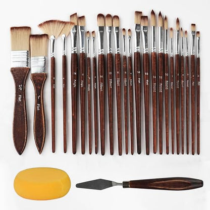 26pcs Paint Brush Set, Acrylic Paint Brushes, Paint Brushes with Filbert, Flat, Angle, Fan, Round, Acrylic Brush for Watercolor, Acrylic Canvas Paintings, Face Painting, Body Painting - size: 26pcs