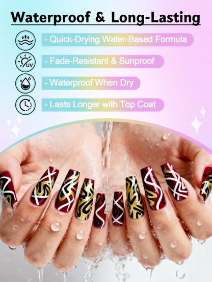 10 Color Metal Giltter 3D Nail Art Pens Set, Kalolary Double-ended Nail Point Dotting Pen Drawing Painting Liner Brush for DIY Nail Art Beauty Adorn Manicure Tools(G) - color: G