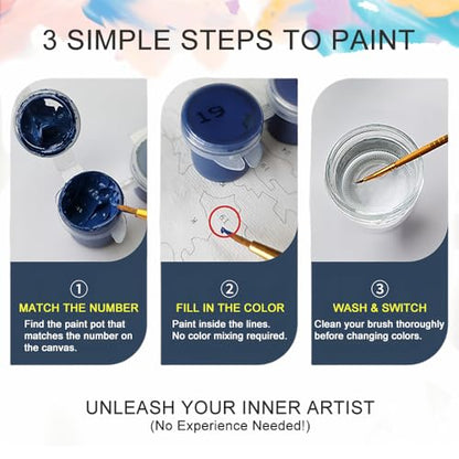Natuyalo Paint by Numbers for Adults, Stacked Books Paint by Numbers Kit on Canvas for Beginners, Number Painting Set Art Craft Supplies, 3 Paintbrushes and Acrylic Paint 16x20 inch - color: Color-06