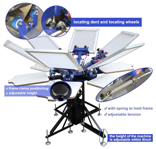 Screen Printing Kit 6 Color 6 Station Micro-Registration with Accessories Washout Tank Squeegee Mesh Frame