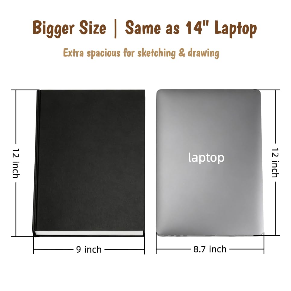 Hardcover Large Size 9" x 12" Sketch Pads for Drawing, 110 Sheets, 80lb/120GSM Mixed Media Pad - Acid Free Paper, Bleedproof, Hardbound Sketchbook, Professional Grade (Pack of 1)