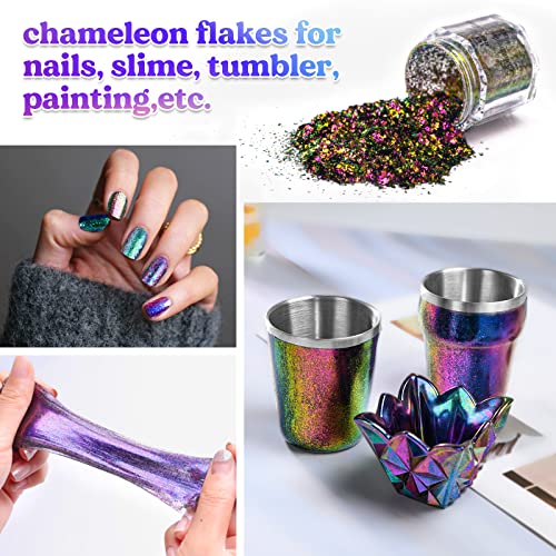 LET'S RESIN Chameleon Flakes, Resin Supplies -Intense Color Shift Pigment Powder for Resin Molds/Tumblers, Chrome Powder Pigment for Christmas Nail Art/Paint/Soap Making - color: Intense Chameleon Flake