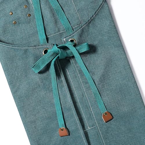 AFUN Aprons for Men Women with Large Pockets, 16-Ounce Cotton Canvas Cross Back Apron - color: Dark Green