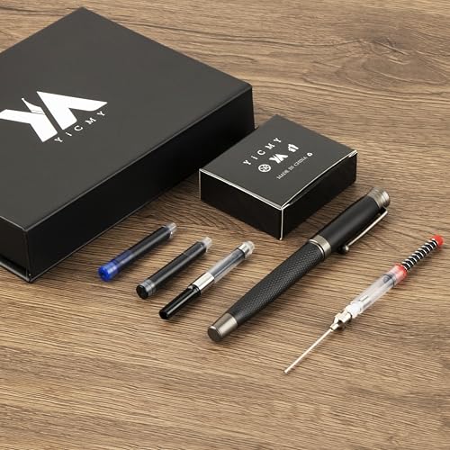 Fancy Fountain Pen Set – Fine & Medium Nibs, Includes 18 Ink Cartridges, Ink Converter, Syringe Filler, Luxury Gift for Writing, Journaling & Calligraphy，Black - color: Black
