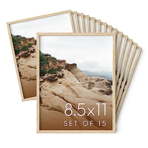 Haus and Hues 8.5x11 Natural Oak Wood Picture Frames Set of 15 - Premium Bulk Picture Frames 8.5x11 Bundle - Elegant Gallery Wall Frame Set for Posters, Art Display - Ideal for Wall Decor in Home & - color: Beige Oak, size: 8.5x11 in, style: Set of 15