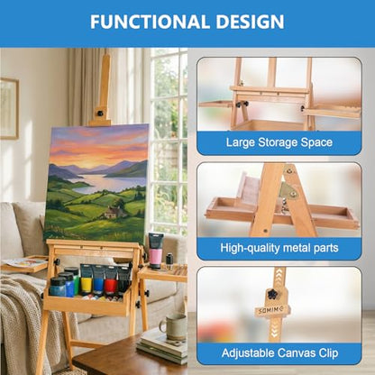 Falling in Art Large Wooden Painting Easel with Storage Drawer and Palettes, H-Frame Studio Easel Stand Holds Canvas up to 36 Inches, Suitable for Adults, Beginners, and Artists - style: Natural