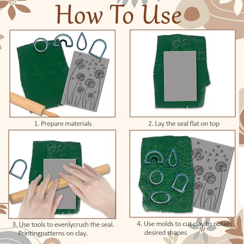 CHGCRAFT 4 Sheets Dandelion Clay Texture Mat Realistic Butterfly Flat Lay Pattern Polymer Clay Texture Sheets DIY Tools for Pottery Earring Jewelry Making Stamp Engraving Machines, 4x2.6inch - style: Dandelion