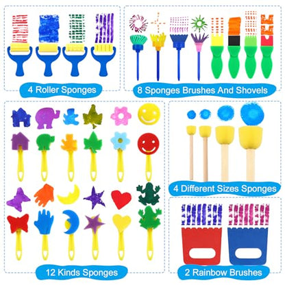 64 Pack Washable Paint Set, 12 Colors Non Toxic Finger Paints with Sponges, Paint Brushes, Waterproof Paint Smock, Palettes, Cards, Storage Box for Art, Crafts, Children Age 12+ and Adults(2 oz Each) - style: 64pcs