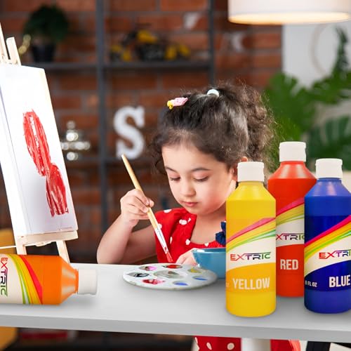 EXTRIC Washable Paint for Kids 6 PK x 8oz Bottles, Paint Cups & Brushes