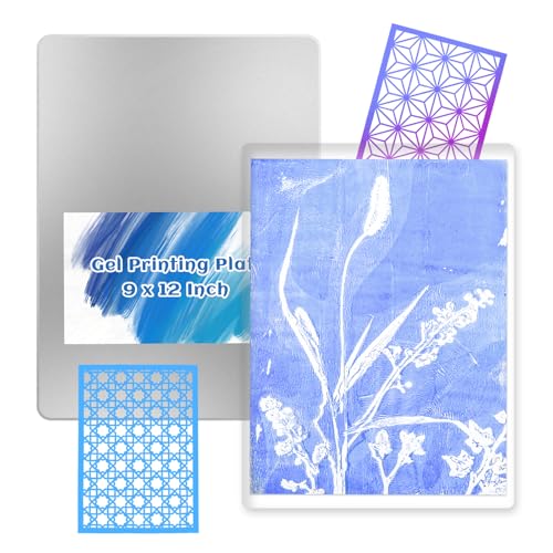 gocreate 9 x 12 Large Gel Plate Tin Box Storage Gel Printing Plate with Stencils Printmaking Supplies for Monoprints, Arts and Mix Media