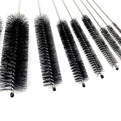 10 Piece Stainless Steel Straw Cleaning Brush Set - Durable Nylon Bristles - Multi-Size for Reusable Straws, Sippy Cups, and Narrow Neck Containers - color: Black