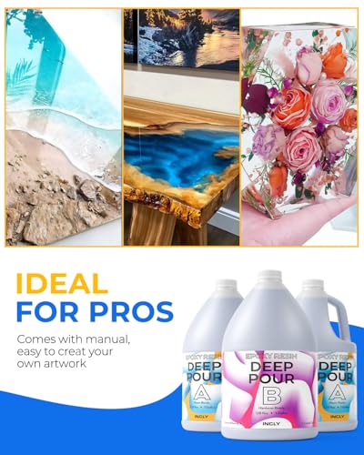 INCLY Deep Pour Epoxy Resin 3 Gallon Kit, 2 to 4 Inch Depth Deep Pour Resin, High Gloss & Bubbles Free for Art Craft River Table, Wood Filler, Bar Top, Coating, Casting, Self Leveling Epoxy Resin 2:1 - size: 3 GALLON