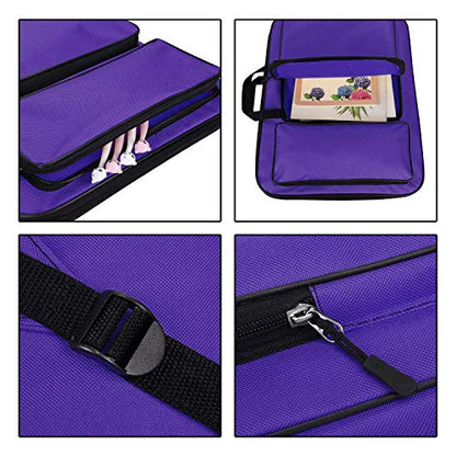 haozaikeji A3 Artist Portfolio Carry Case Bag Portable Waterproof Canvas Shoulder Bag Painting Pad Backpack for Sketching Painting Art Supplies with Shoulder Straps & Carry Handle - color: Purple