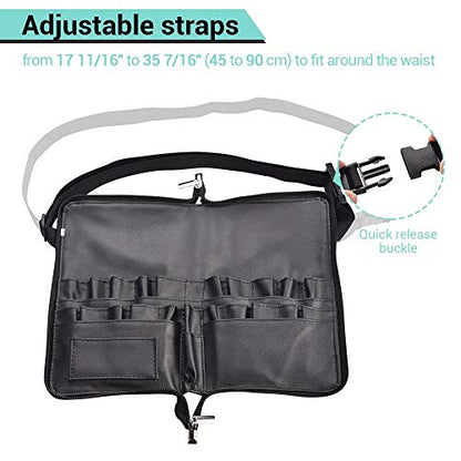 BYOOTIQUE 2in1 Multi Brush Holder Waist Zipper Bag Professional Portable Foldable Cosmetic Makeup Pouch with Belt Strap Artist Storage Organizer - color: Black 2in1
