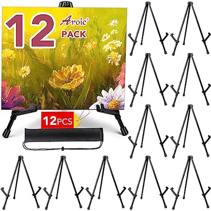 AROIC 12 Pack 14'' Tabletop Easels, Black Steel Table Top Easels for Display, Adjustable Portable Table Top Easel for Paintings, Signs, Posters,Frame Pictures(with 12 Bags) - style: 12P