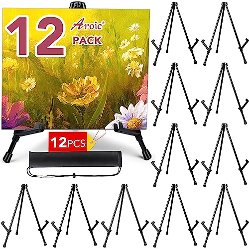 AROIC 12 Pack 14'' Tabletop Easels, Black Steel Table Top Easels for Display, Adjustable Portable Table Top Easel for Paintings, Signs, Posters,Frame Pictures(with 12 Bags) - style: 12P