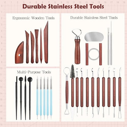 36PCS Pottery Tools and Supplies, Ceramic Polymer Tools Kit, Clay Tools Sculpting Set for Pottery Kiln, Pottery Wheel, Carving, Shaping, Dotting, Molding, Modeling, Air Dry Clay, Crafting Supplies - color: 36PCS
