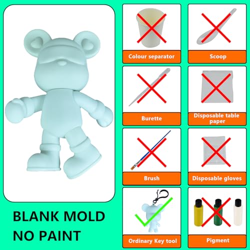 DIY Fluid Bear + Keychain Painting Set, Teddy Bear Figure for Creative Fluid Art and Home Decoration (9 Inch, Blank Mold) - size: 9 Inch