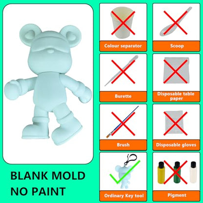 DIY Fluid Bear + Keychain Painting Set, Teddy Bear Figure for Creative Fluid Art and Home Decoration (9 Inch, Blank Mold) - size: 9 Inch
