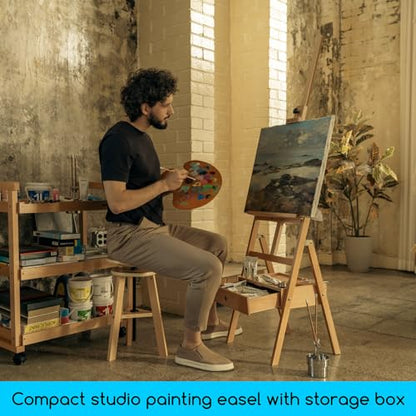 MEEDEN Painting Easel with Storage Drawer, Studio H-Frame Easel- Adjustable (60"~75") Solid Beech Wood Easel Stand for Painting for Adults, Holds Canvas Art up to 35",Natural - color: Natural
