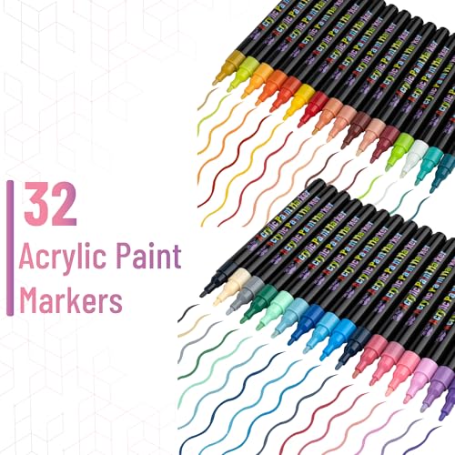Mr. Pen- Acrylic Paint Markers, 32 pcs, Colorful | Acrylic Paint Pens for Rocks, Wood, Canvas, Stone, Glass, Ceramic Surfaces