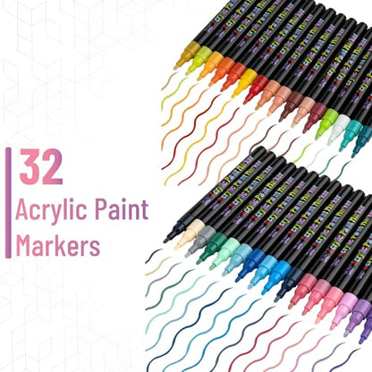 Mr. Pen- Acrylic Paint Markers, 32 pcs, Colorful | Acrylic Paint Pens for Rocks, Wood, Canvas, Stone, Glass, Ceramic Surfaces