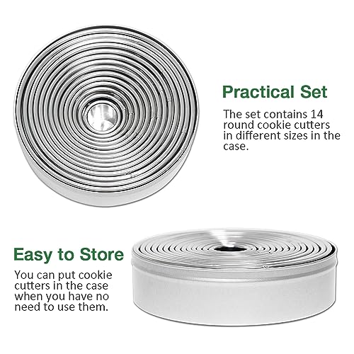 14 PCS Circle Cookie Cutters, Stainless Steel Biscuit Cutter Set(Silvery) - size: 14 Pack, Round Shape