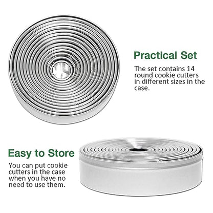 14 PCS Circle Cookie Cutters, Stainless Steel Biscuit Cutter Set(Silvery) - size: 14 Pack, Round Shape