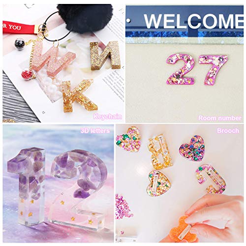 Anlan-angel 221 Pcs Reversed Alphabet Silicone Molds for Resin Letter Number Epoxy Casting Molds Keychain Making Kit with Key Ring Screw Eye Pins O Ring for Resin Crafts - color: Reversed Letter Mold