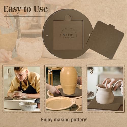 Touri Pottery Bats Set for Pottery Wheel, 1 Pack 12” Round Outer Bat & 6 Pack 7” Square Inner Bats Included, Ceramic Tools for Pottery, Brown