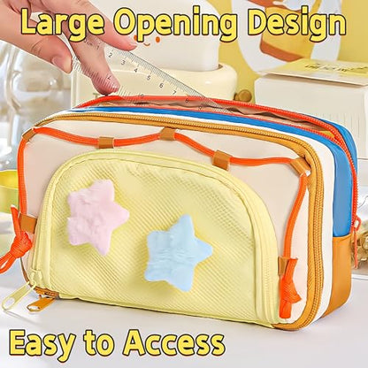 Portable Multi-Layer Kawaii Star Pencil Case Organizer - Large Capacity Pencil Case with Compartments - Cute Pencil Pouch Functional Bag (Purple) - color: Purple