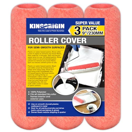 King Origin Paint Roller Covers, 3 Pack, 9 Inch Paint Roller, 3/8 Nap High Dense Roller Covers for Smooth and Textured Rough Surfaces - size: 9-Inch, 3 PCS
