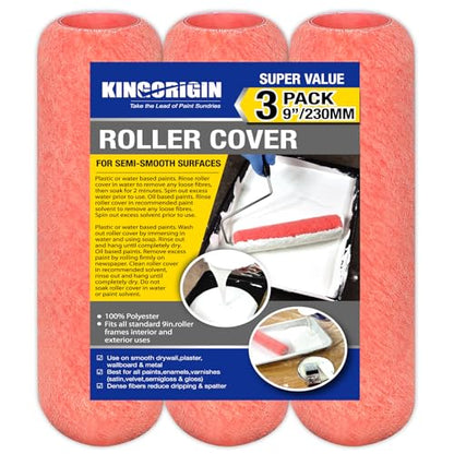 King Origin Paint Roller Covers, 3 Pack, 9 Inch Paint Roller, 3/8 Nap High Dense Roller Covers for Smooth and Textured Rough Surfaces - size: 9-Inch, 3 PCS