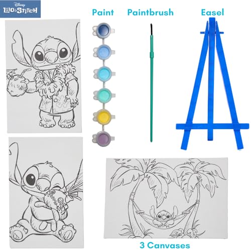 Innovative Designs Disney Lilo and Stitch Canvas Paint Set for Kids with 3 Canvases, Acrylic Paint, Paintbrush, & Easel - color: Lilo and Stitch