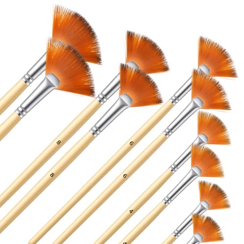 10Pcs Fan Brush for Painting, Professional Artist Fan Brushes, Soft Oil Paints Brush Acrylic Paint Brushes Paintbrushes for Oil Watercolor Gouache Painting